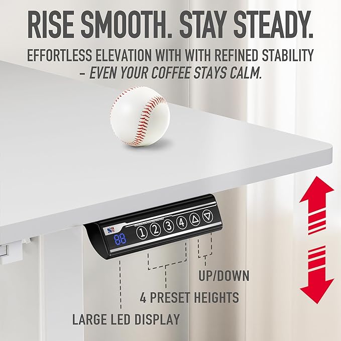 SHW 48-Inch Electric Height Adjustable Standing Desk with Drawer, Memory Preset and Cable Management Tray, White-DeskLoop Office