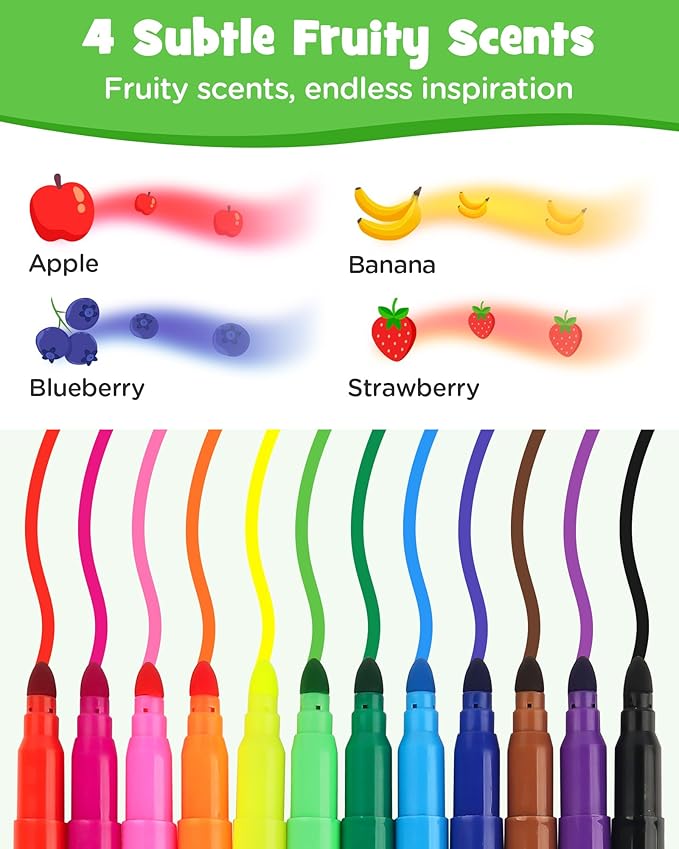 D-FantiX 12 Packs Fruit Scented Washable Markers for Kids Toddlers, 144 Count Coloring Markers Set, Bulk Art Supplies, Back to School Supplies, Gifts for Party Favors, Classroom Prizes, Donations-DeskLoop Office