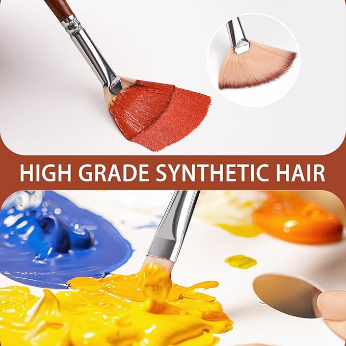 26pcs Paint Brush Set, Fuumuui Professional Acrylic Paint Brushes Complete Range of Sizes with Upgraded Short Handle Wide Flat Paintbrush for Acrylic, Oil, Watercolor and Gouache-DeskLoop Office