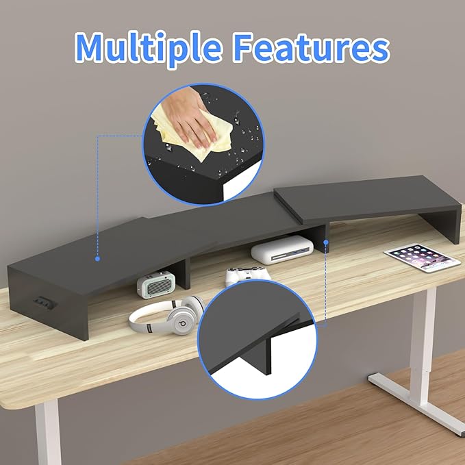 Pholiten Dual Monitor Stand Riser for 2 Monitors,Desktop Monitor Stand with Adjustable Length and Swivel Angles, Extra Long Multifunctional Stand up to 48.2" fit Computer Laptop Printer Max 44 lbs-DeskLoop Office