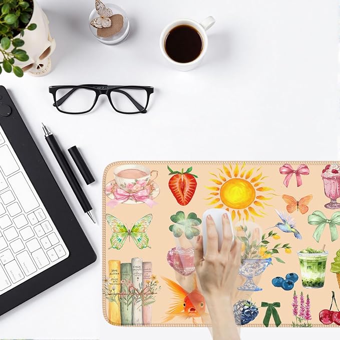 Cute Pink Boho Pastel Desk Mat Colorful Desk Mat - Image 8