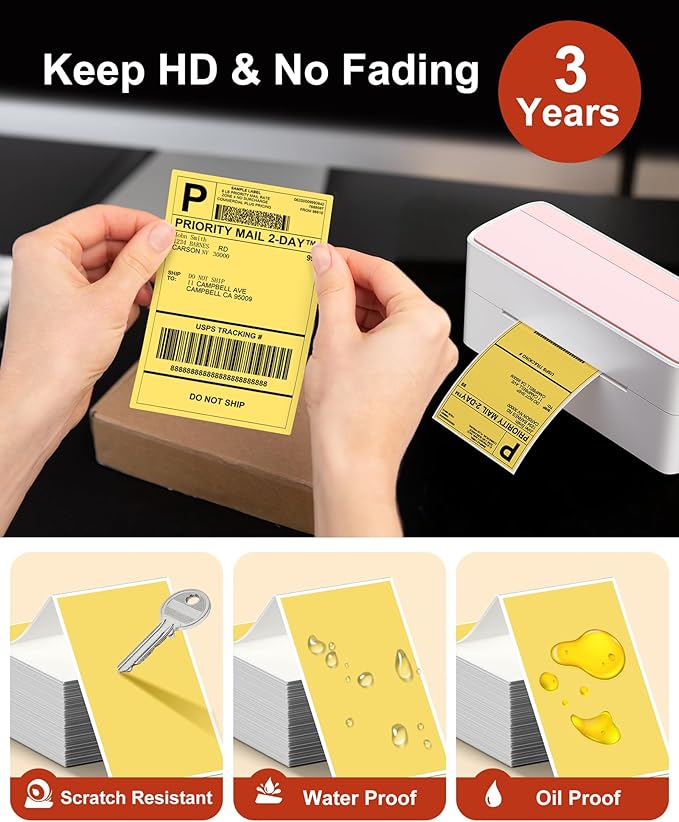 Phomemo 4x6 Thermal Label Printer Paper - 500 PCS Yellow 4"x6" Fan-Fold Shipping Supplies Labels - Water/Oilproof Label Stickers - Permanent Adhesive Thermal 4x6 Labels for Small Business-DeskLoop Office