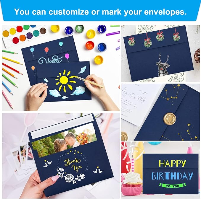 50 Pack 5x7 Envelopes - Self Seal for Invitations, Weddings, Photos & Greeting Cards (Navy Blue)-DeskLoop Office