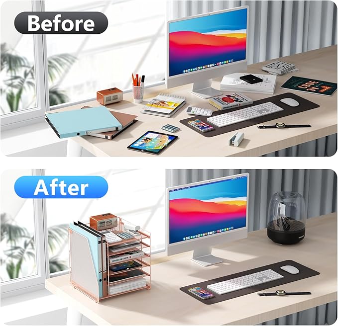 Gianotter Desk Organizer for Women, 6-Tier Paper Organizer with Magazine Rack, Office Desk Decor, Office Supplies (Rose Gold)-DeskLoop Office