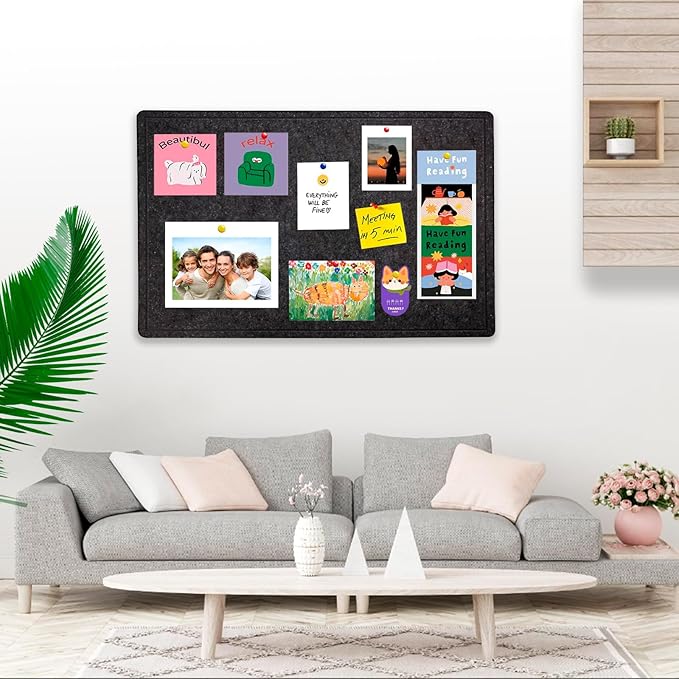 Bulletin Board - 23.5 x 17.5 inches Decorative Felt Pin Board - Cork Board Alternative for Wall - Foldable Photo Board Self-Adhesive Prayer Board with 20 Pushpins - Dark Gray-DeskLoop Office