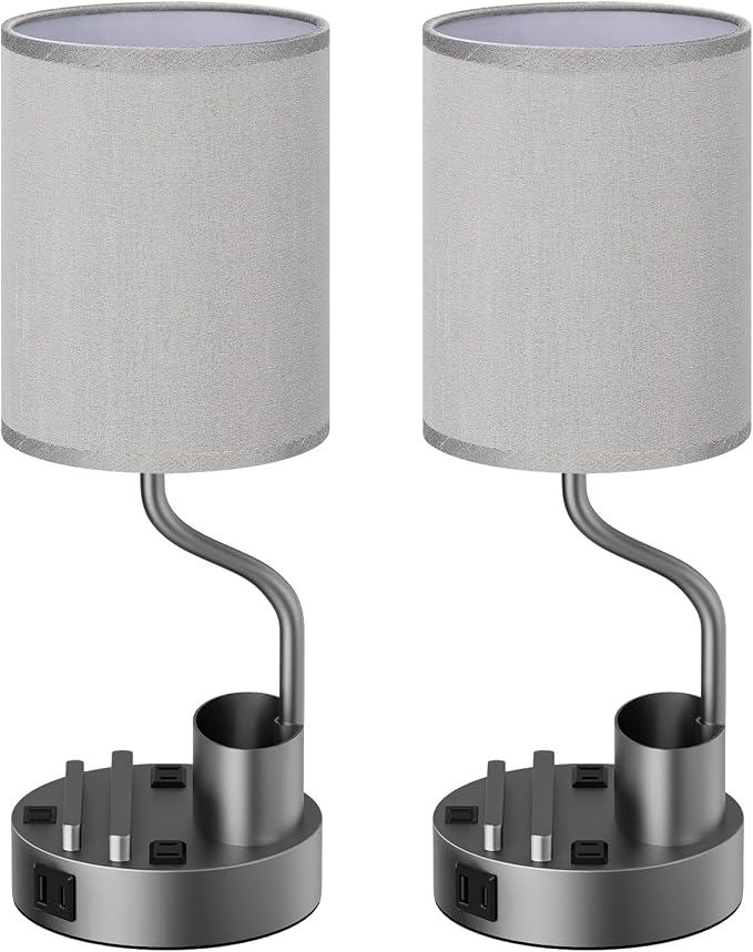 Grey Bedside Table Lamps for Bedroom Set of 2 - Image 7