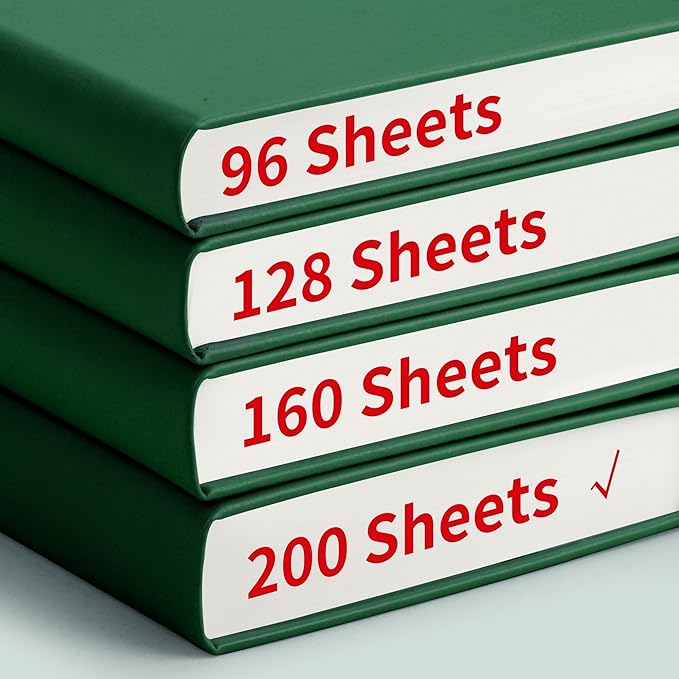 EMSHOI A5 College Ruled Notebook Journal- 400 Pages (200 sheets), 7mm Spacing & Vegan Leather Cover for Work, School, Bible Study, Bullet Journaling- with Sticky Notes, Pocket & Pen Holder- Dark Green-DeskLoop Office