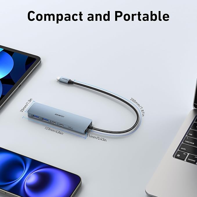 BENFEI USB C HUB 6-in-1 with HDMI(4K@60Hz), 100W Power Delivery, 10Gbps 2*USB-A and 2*USB-C, Silicone Cable, Aluminum Case Compatible with iPhone 15 Pro/Max, MacBook, iPad Pro, iMac, S23, XPS17-DeskLoop Office