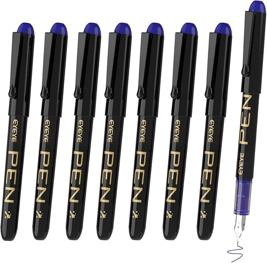 EYEYE Fountain Pens for Writing, 8 Pack Blue Fine Point Pens Disposable Fountain Pens Stainless Steel Nib, Smooth Writing for Calligraphy, Journaling, Drafting, Sketching, Doodling & Office Supplies-DeskLoop Office