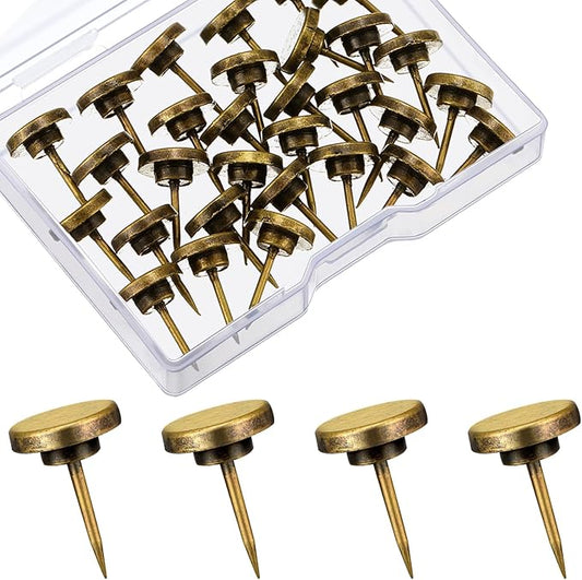 30 Pieces Push Pins, Metal Thumb Tacks for Picture Photo Hanging, Wall Pins for Board Posters Bulletin Maps, Wall Tack for Office Home Decorative(Bronze)-DeskLoop Office
