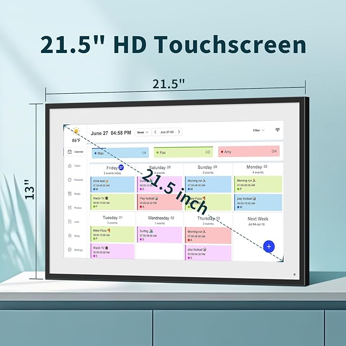 21.5 Inch Digital Calendar, WiFi Smart Electronic Calendar & Chore Chart, 1920 * 1080 IPS Touch Screen HD Display for Family Schedules, Streamline Household Organization, Wall Mount Included-DeskLoop Office