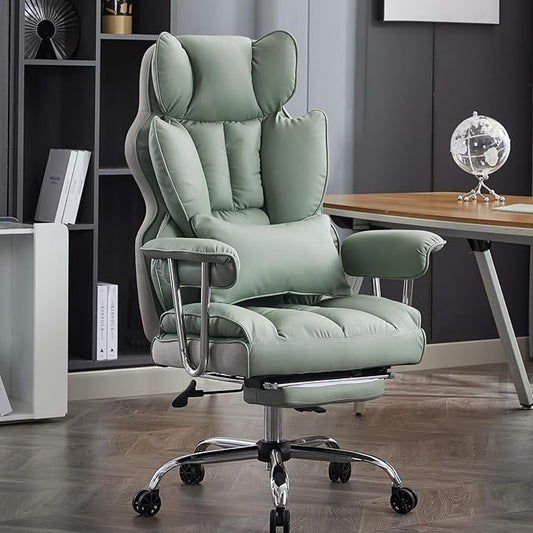 Efomao Big and Tall Office Chair 400lbs - Executive Office Chairs with Footrest, Heavy-Duty PU Leather Computer Chair for Heavy People, Light Green Home Office Desk Chairs-DeskLoop Office