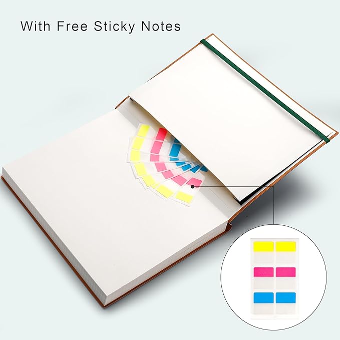 EMSHOI A4 College Ruled Notebook Journal- 400 Pages (200 sheets), 7mm Spacing & Vegan Leather Cover for Work, School, Bible Study, Bullet Journaling- with Sticky Notes, Pocket & Pen Holder -Dark Green