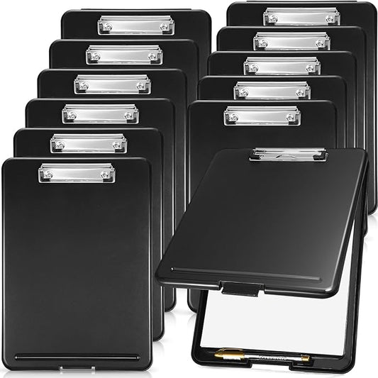 Epakh 12 Pcs Clipboard with Storage Bulks Plastic Storage Foldable Nursing Clipboard with Low Profile Clip for Student Teacher Nurse Employee, 9.5 x 13.5 Inch-DeskLoop Office