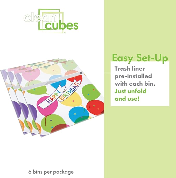 | 13 Gallon Disposable Trash Cans (6-Pack) with Fitted Trash Bags - Reusable Garbage and Recycling Bins for Parties, Events, and More (Birthday - 17" Height x 13.5" Width x 10" Depth)-DeskLoop Office