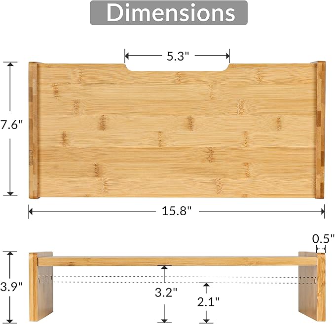 KINLINK Solid Wood Monitor Stand Riser, Monitor Riser with 2 Adjustable Height, 15.8 inch Computer Riser for Computer, iMac, PC, Printer, Computer Monitor Stand for Home & Office, Natural-DeskLoop Office