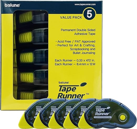 Tape Runner - Double Sided Adhesive with Dispenser Roller Included - Acid Free, Sticky, Clear & Transparent - Ideal for Scrapbooking, Crafts & More - Boomerang (417 inches per cartridge), 5 Cartridges-DeskLoop Office