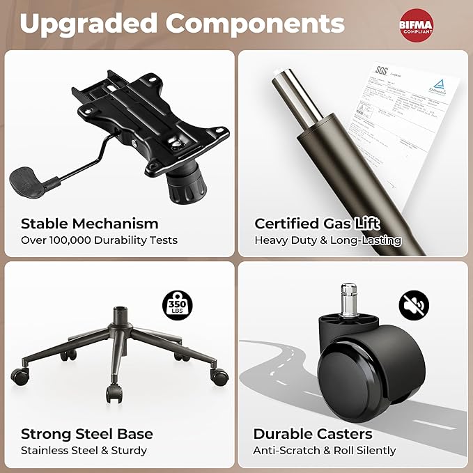 ovios Ergonomic Home Office Chair, Mid-Century Modern Faux Leather Chairs with Padded Armrests, Comfy High Back Swivel Rolling Executive Computer Armchair (Beige, Suede Leather)-DeskLoop Office