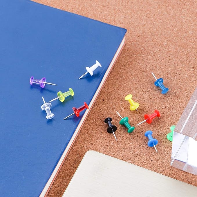 Yalis Push Pins 600 Count, Standard Multicolored Thumb Tacks Steel Point and Colors Plastic Head-DeskLoop Office