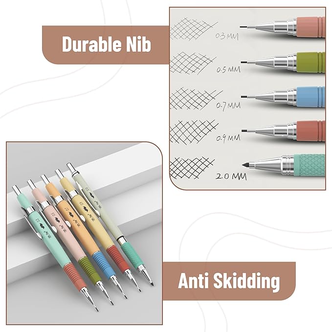 Mr. Pen- Mechanical Pencil Set, 5 Sizes, 0.3, 0.5, 0.7, 0.9, 2mm, Anti Skidding Grip Cute Mechanical Pencils, Sketching Pencils, Aesthetic Mechanical Pencils, Pastel Mechanical Pencils-DeskLoop Office