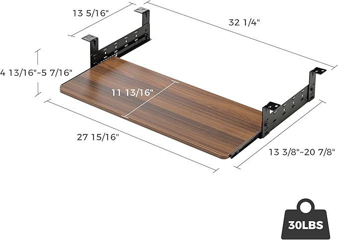 EUREKA ERGONOMIC Adjustable Keyboard Tray Under Desk, 28x11 Inch Large Slide Out Keyboard & Mouse Platform Tray, Wooden Pull Out Computer Keyboard Drawer for Typing Home Office Desk, Walnut-DeskLoop Office