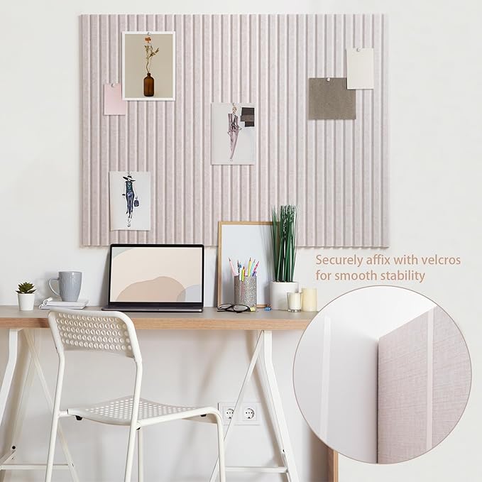 Large Bulletin Board, 48 x 36 inches Felt Board Decorative Pin Board, 4' x 3' Cork Board Alternative for Wall, Foldable Photo Board with 20 Pushpins - Oatmeal Stripes-DeskLoop Office