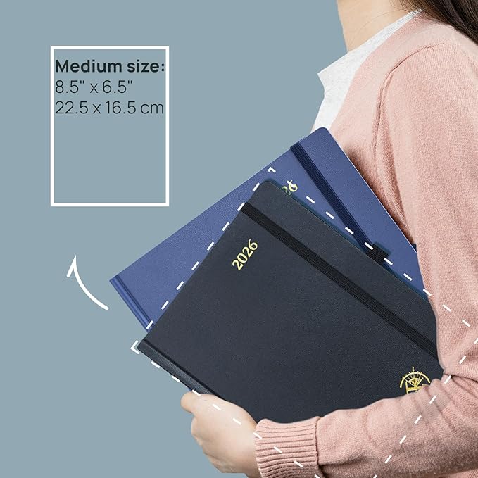 POPRUN 2026 Planner (Medium Size 8.5''x 6.5'' Hardcover) - Daily Weekly and Monthly Calendar Agenda 2026 Appointment Book with Hourly Time Slots, Monthly Tabs, 100 GSM - Haze Blue-DeskLoop Office