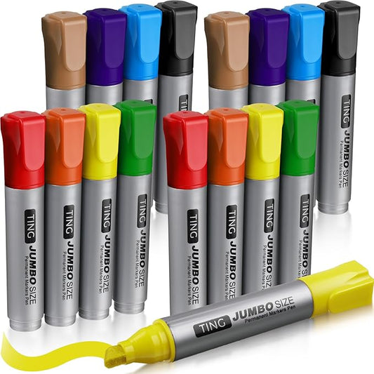 Fuutreo 16 Pcs Jumbo Size Permanent Markers Bulk Large Chisel Tip Permanent Markers Thick Waterproof Jumbo Pens Set Huge Poster Supplies(Rainbow)-DeskLoop Office