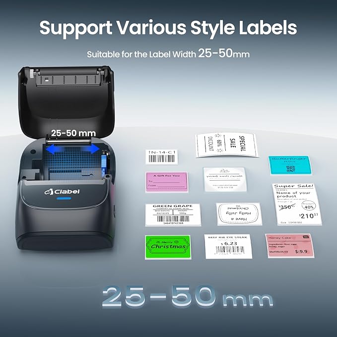 CLABEL Thermal Label Maker Machine: 221B Bluetooth Label Maker Machine with Tape Mini Sticker Printer Barcode Printer Compatible with Smartphone with 1 Roll 40x30mm Label (Blue)-DeskLoop Office