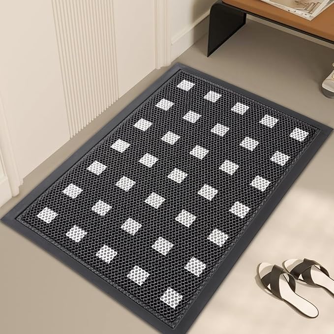 Front Door Mat Indoor/Outside Entrance 35"x24" Waterproof,Rubber Heavy Duty Outdoor Rug for Back Door Dirt Trapping,All Weather Entryway Mat,Black and White-DeskLoop Office