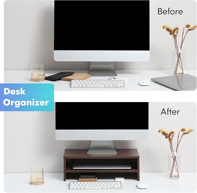 FITUEYES Monitor Stand - 2 Tier Computer Monitor Riser Shelf, Wood Desktop Stand for Laptop Computer Screen, Desk Organization, Office Supplies-DeskLoop Office