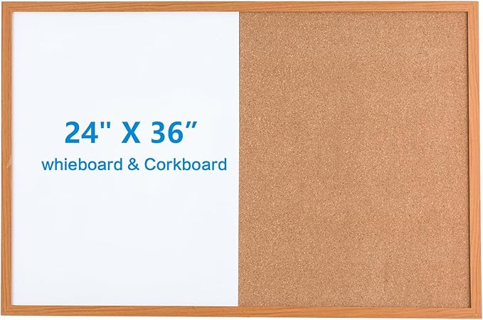 Combination Writeboard 36"x 24" Magnetic Whiteboard & Cork Board Dry Erase Board Bulletin Board Wall Mounted Wood Frame-DeskLoop Office