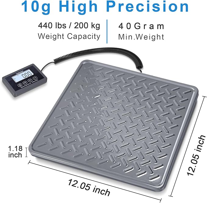 THINKSCALE Shipping Scale, 440lb/1oz Digital Heavy Duty Postal Scale, Strong Steel Platform, Postage Scale with Hold/Tare/LCD Display, Scale for Packages, Luggage Scale, Battery&AC Adapter Included-DeskLoop Office