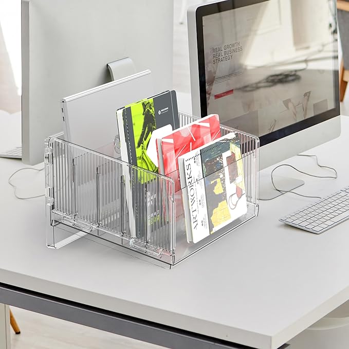 File Sorter Organizer, 5 Sections Acrylic Letter Tray for Desk, Mail Organizer Letter Holder for Envelopes, Mail, Electronics 1Pack-DeskLoop Office