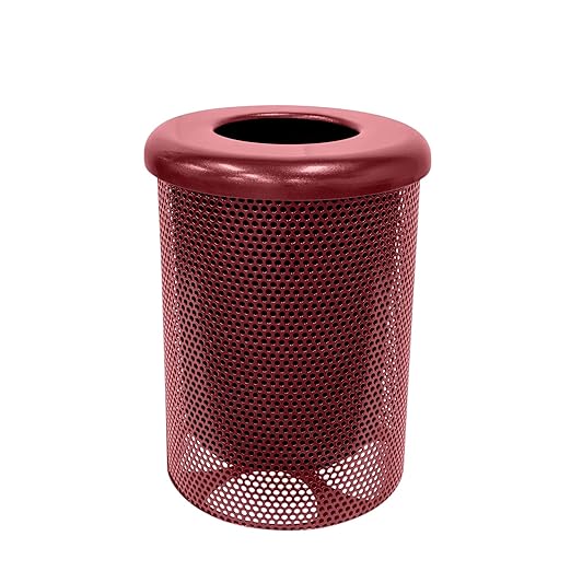 RFT-P-BUR Heavy Duty Round Trash Receptacle with Flat Top, Liner Included, 32 Gallon, Burgundy, Made in America-DeskLoop Office