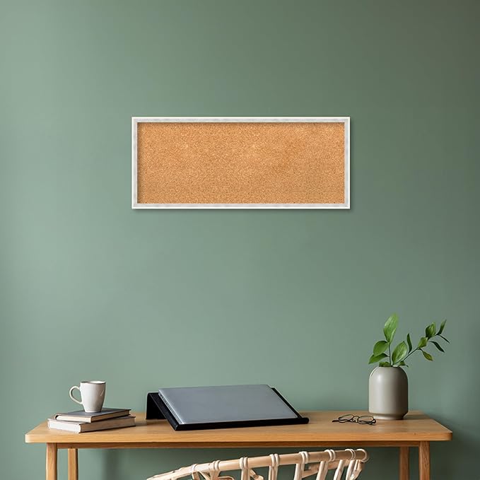 Amanti Art Natural Cork Board for Wall, 13x31 Vision Board with White Frame, Medium Corkboard Office Decor for Home Organization, Modern Corkboard Pinboard to Display Items for Home Organization in-DeskLoop Office