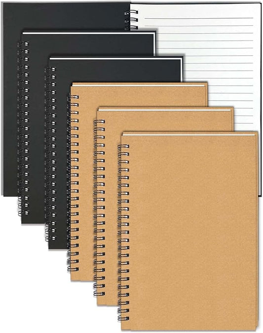 GINMLYDA 6Pack Small Spiral Notebook A5, 8.25x5.5” 120 Lined Pages Wide Ruled Spiral Journal Bulk Blank Kraft Cover Spiral Bound Notebook & Writing Pads for Home Office Meeting Work Note Taking-DeskLoop Office