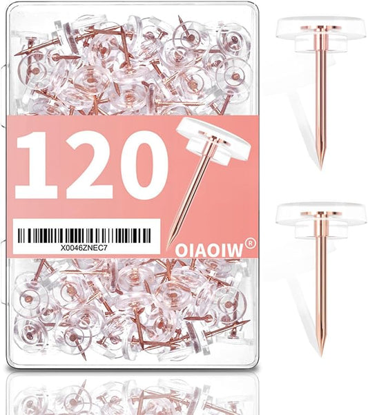120 PCS Flat Rose Gold Push Pins for Wall Thumb Tacks for Walls Flat thumbtacks Push pin for Bulletin Board Shadow Box Display Thumbtack for Cork Board-DeskLoop Office