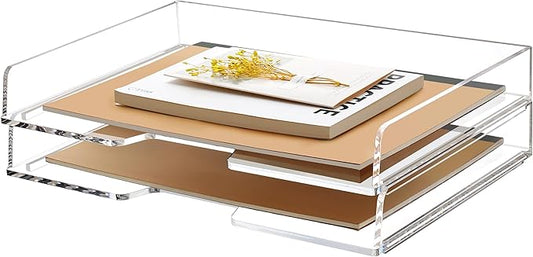 2 Pack- Stackable Paper Letter Tray, Enlarged A4 File Desk Organizer Acrylic Desk Organizers and Accessories Sorter Tray, Clear Workspace Office Supplies Organizers, 13.78inx9.25inx3.62in-DeskLoop Office