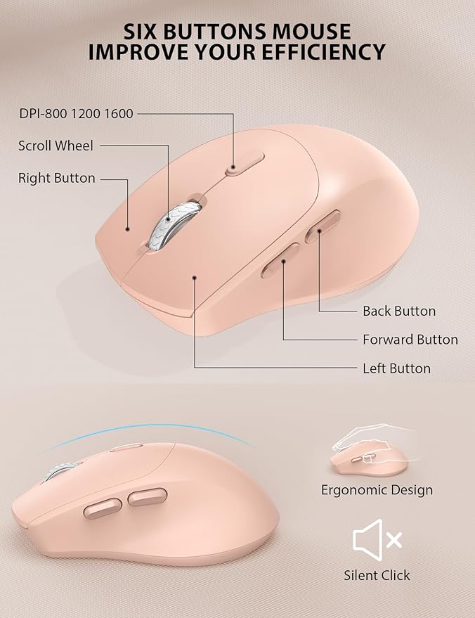 Trueque Wireless Keyboard and Mouse Combo - Full-Sized Ergonomic Keyboard with Wrist Rest, Phone Holder, Sleep Mode, Silent 2.4GHz Cordless Keyboards Mice Set for Computer, Laptop, PC, Windows (Pink)-DeskLoop Office