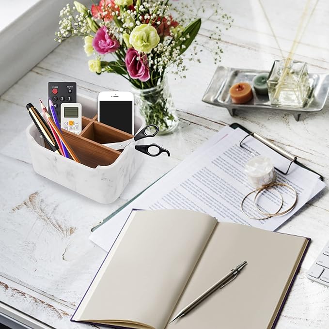 Desk Organizers, Marble Remote Holders for Table, Modern Office Controller Pen Phone Holder Organizer, Stylish Caddy and Storage Accessories for Bedside Nightstand Desktop Coffee Table-DeskLoop Office
