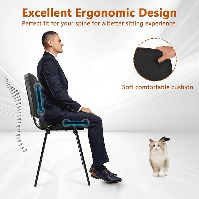 CLATINA Set of 5 Pack Stackable Waiting Room Chairs Fabric Black Reception Chair Metal with Thickened Seat Back Cushion for Waiting Conference Room Guest Stool (5 Pack)-DeskLoop Office