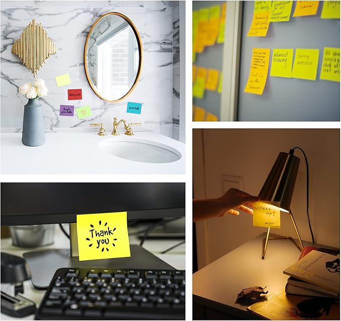 24 Pack Sticky Notes Small,2 x 1.5In Super Sticking Power Memo Pads,12 Assorted Colors Self-Stick Pads,100 Sheets/Pad Strong Adhesive Notes for Home,School,Office,Use on Walls,Doors,Windows-DeskLoop Office