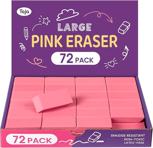 72 Pack Pink Erasers Bulk, Large Pencil Erasers for School, Classroom, Teacher, Homeschool, and Office Supplies-DeskLoop Office