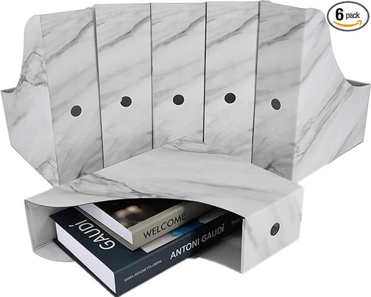 HUAPRINT Magazine Holder(6 Pack, Marbling Gray) Cardboard Magazine File Holder-Folder Holder,Magazine Organizer,Document Organizer,Magazine Storage Box,With Labels-DeskLoop Office