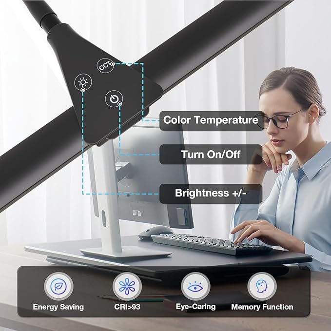 Desk Lamp for Office Home, 31.5" Desktop Lighting Bar with Gooseneck, Clip on Desk Light with Clamp, Bright Dimmable Table Lamp for Study, Work, Computer, Monitor, Reading-DeskLoop Office