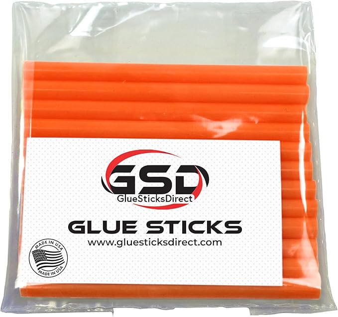 Mini Size Hot Melt Glue Sticks for Glue Gun - Bulk 4in Orange Glue Sticks - Great for Art Craft Repairs & Compatible w/Most Glue Guns - 5/16" X 4" (24 Sticks) - Made in USA-DeskLoop Office