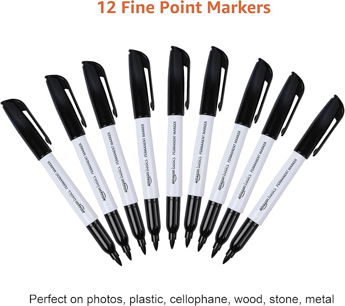 Amazon Basics Fine Tip Point Permanent Markers for Office, School, and Home Use, Black, 12 Pack-DeskLoop Office