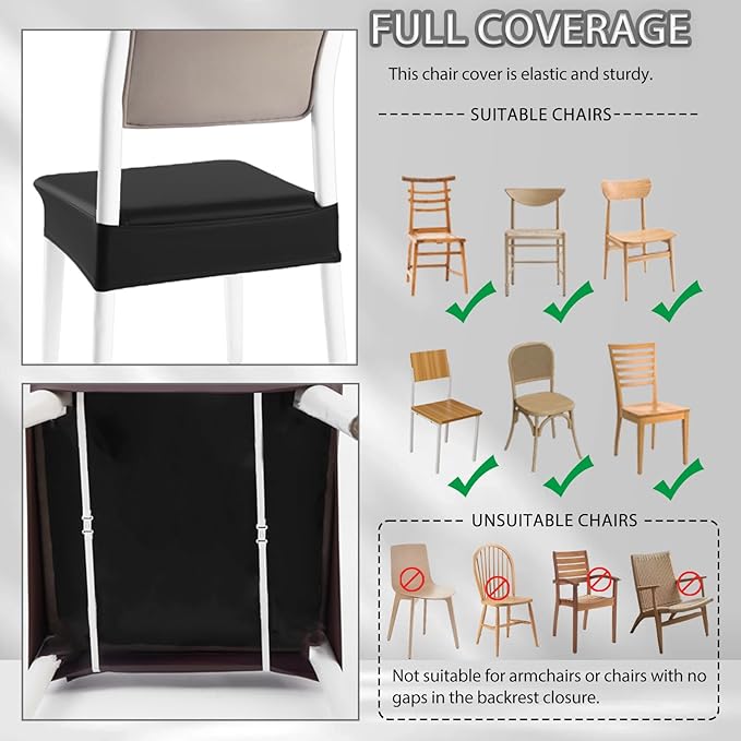 CWK Waterproof PU Leather Dining Chair Covers Set of 1-Stretchable Chair Seat Slipcovers, Removable & Washable Protector for Dining Room,Home,Office,Wedding,Rear Covers (PU-Black)-DeskLoop Office