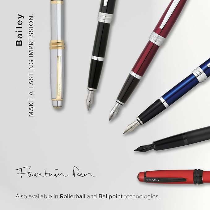 Cross Bailey Refillable Fountain Presented in a Premium Gift Box - Medium Point, Black Ink, Matte Gray-DeskLoop Office